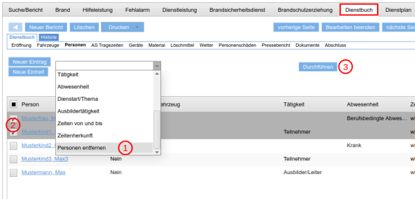 mehrere Personen aus der Liste in einem Bericht entfernen