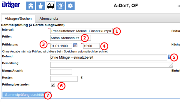 Sammelprüfung Schritt 2: Prüfdaten eingeben