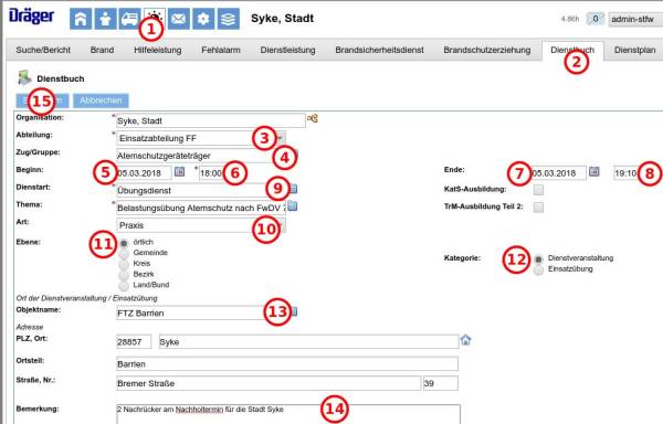 Dienstbucheintrag anlegen
