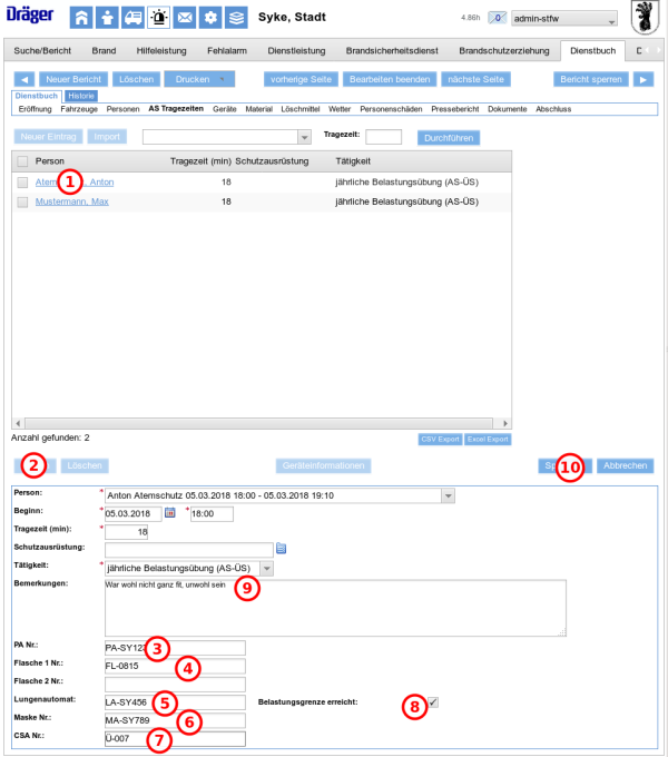 Dienstbucheintrag anlegen