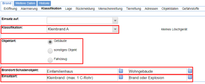 Pflichtfelder im Reiter Klassifikation Pflichtfelder im Reiter Klassifikation